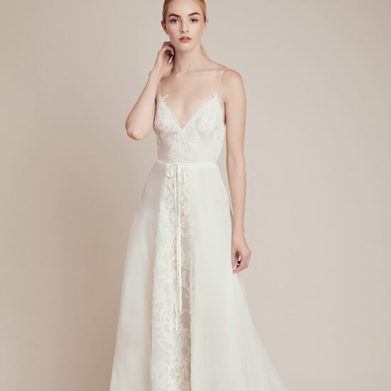 Illusion Deep-V Spaghetti Strap Wedding Dress